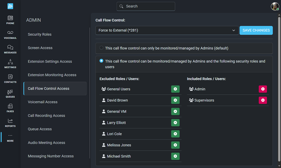 Edit Call Flow Control Access